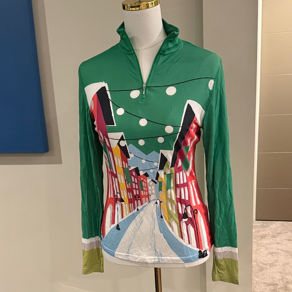Green and Red Graphic Long Sleeve Base Layer